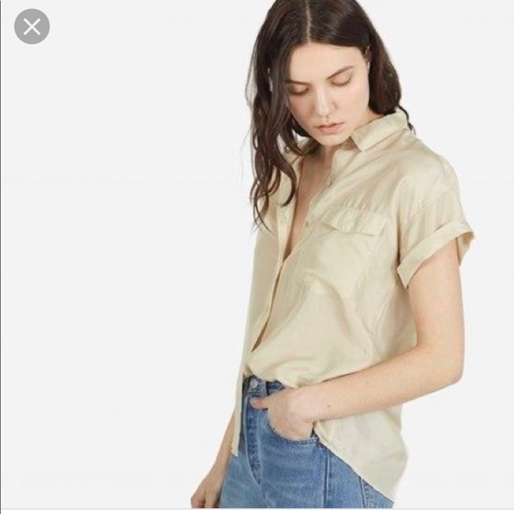 Everlane Habotai Silk Short Sleeve Top